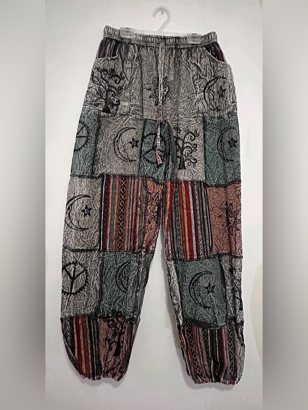 Boho Patchwork Tarot Print Harem Pants - Multicolor